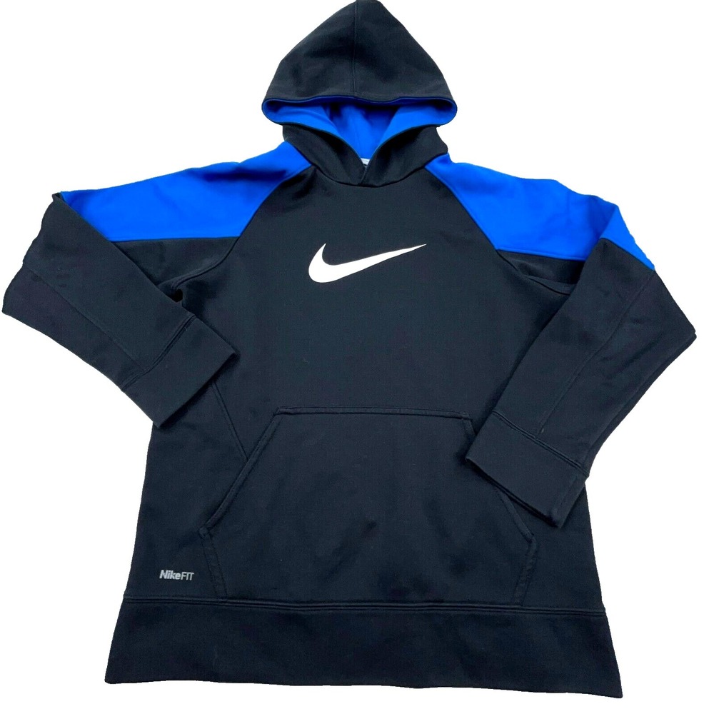 Vintage Nike Hoodie Boys Medium Black Blue Sweatshirt Sweater Youth Y2K 2000s
